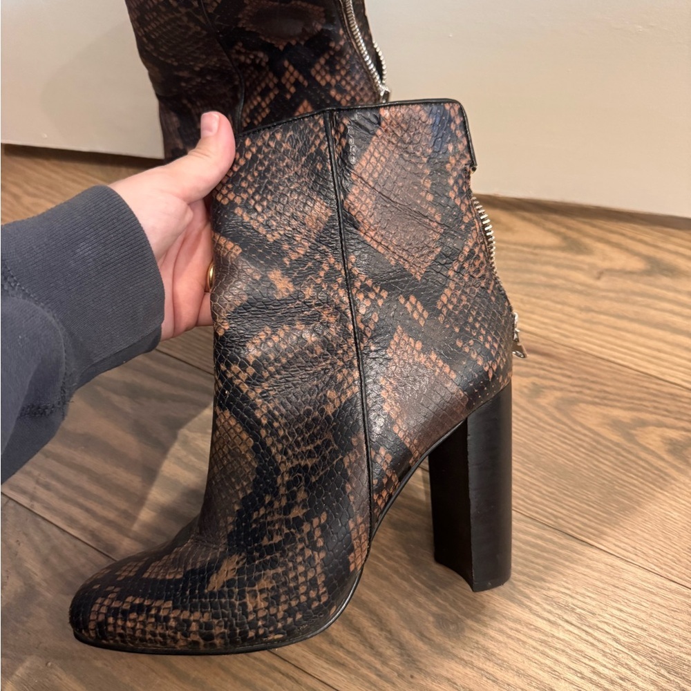 Aqua Soren Brown Snake Print Leather Ankle Boots